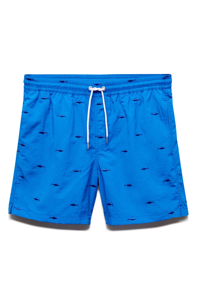 MANGO Embroidered Fish Swim Trunks, Alternate, color,