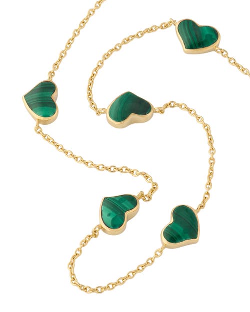Jan Leslie Five Station Heart 30" Necklace Set In Sterling Silver With 18k Gold Overlay In Green