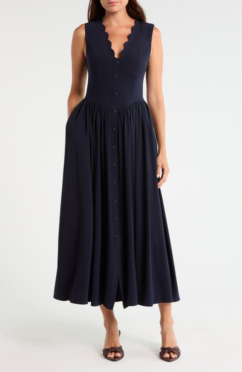 Scallop Stretch Crepe Maxi Dress