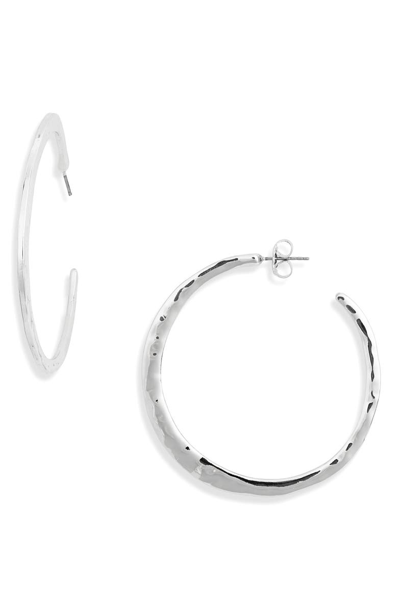 NORDSTROM RACK Large Hammered Hoop Earrings, Main, color, Silver