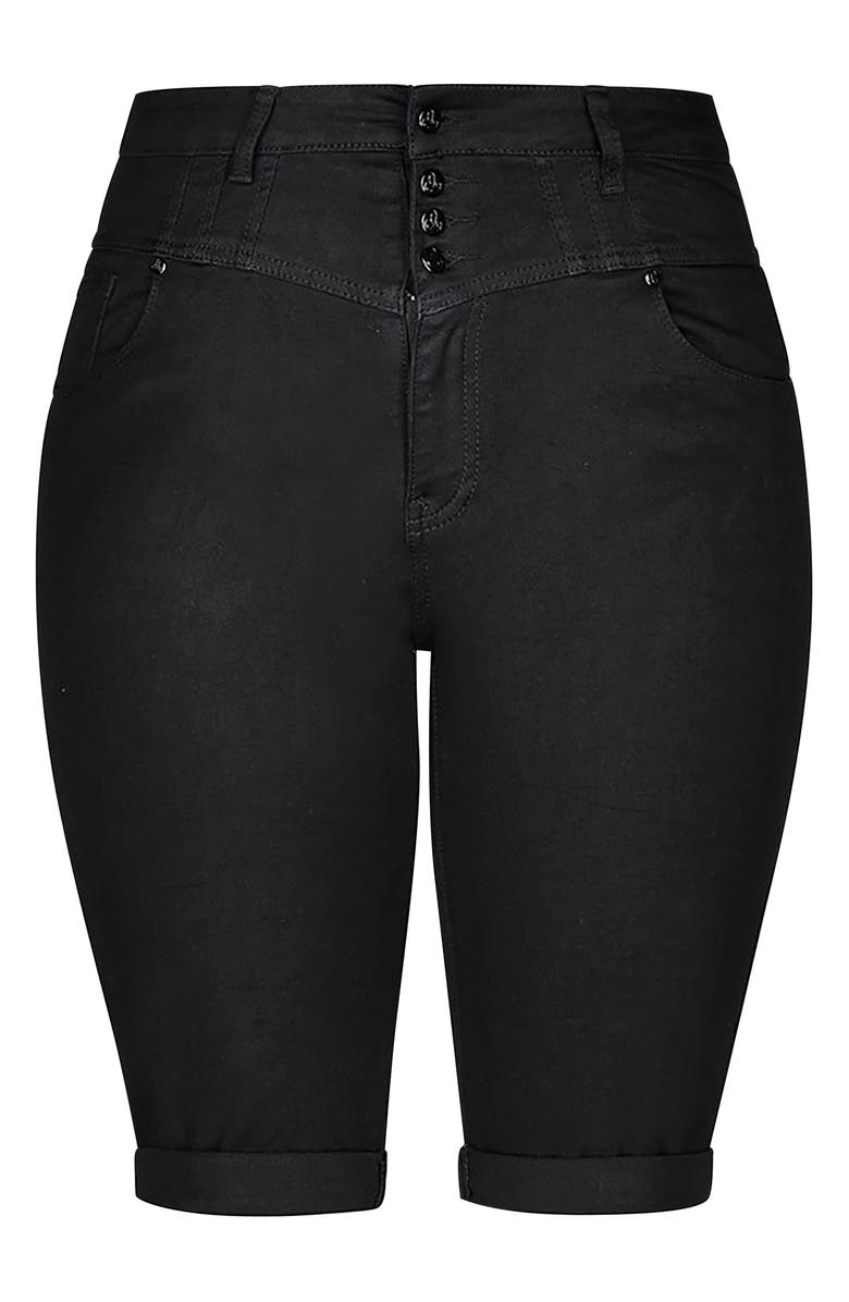 City Chic High Waist Cuffed Denim Bermuda Shorts, Alternate, color,