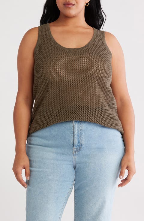 Open Stitch Cotton Sweater Tank (Plus)