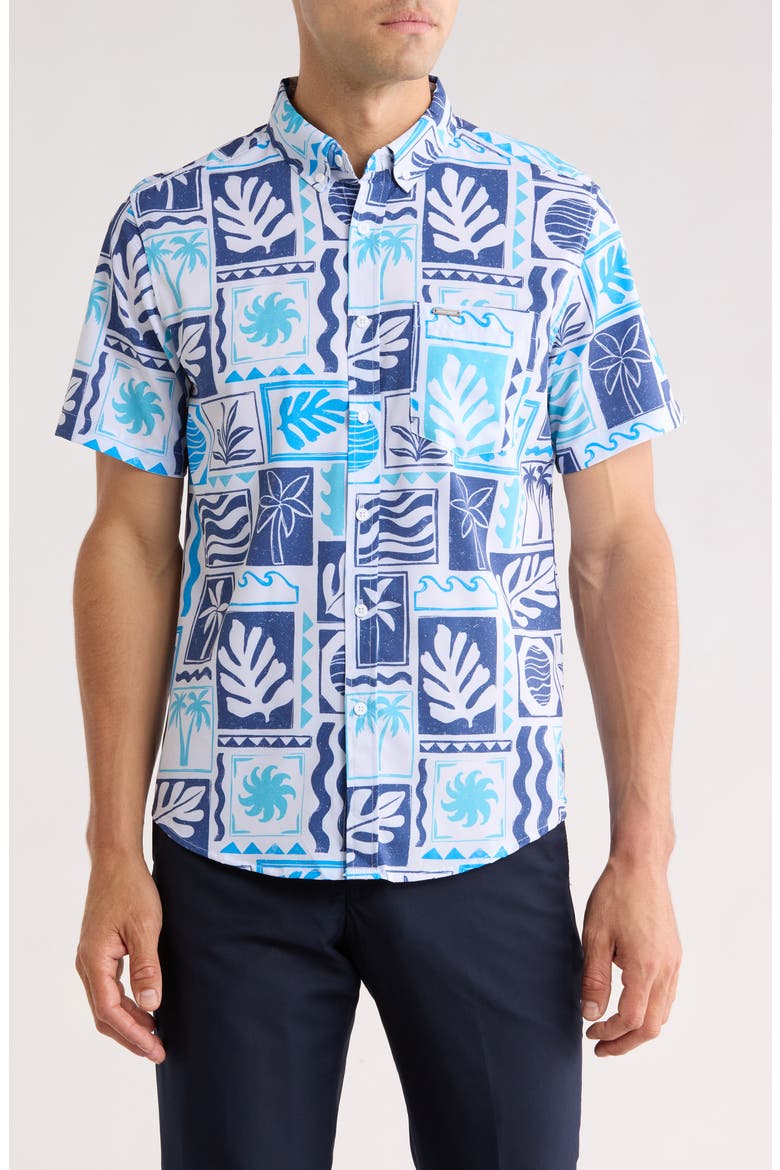 Printed 4-Way Stretch Button Down Shirt, Main, color, NAVY