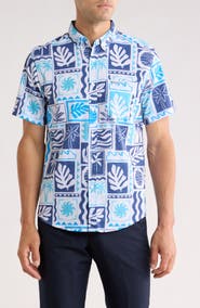 Vintage Summer Printed 4-Way Stretch Button Down Shirt