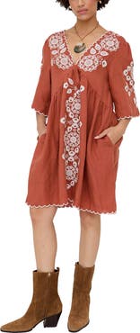 Raffya Arabella V- Neck Embroidered Mini Dress