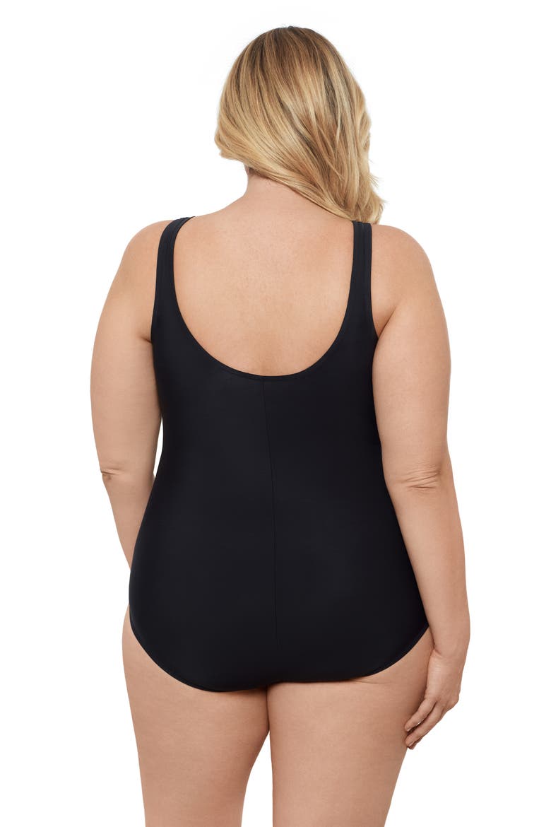 Plus Size Cinch V-neck Side Shirred One-Piece Swimsuit, Alternate, color, Black