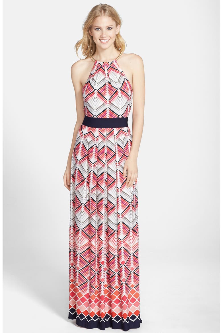 Print Jersey Halter Maxi Dress, Main, color, PINK PRINT