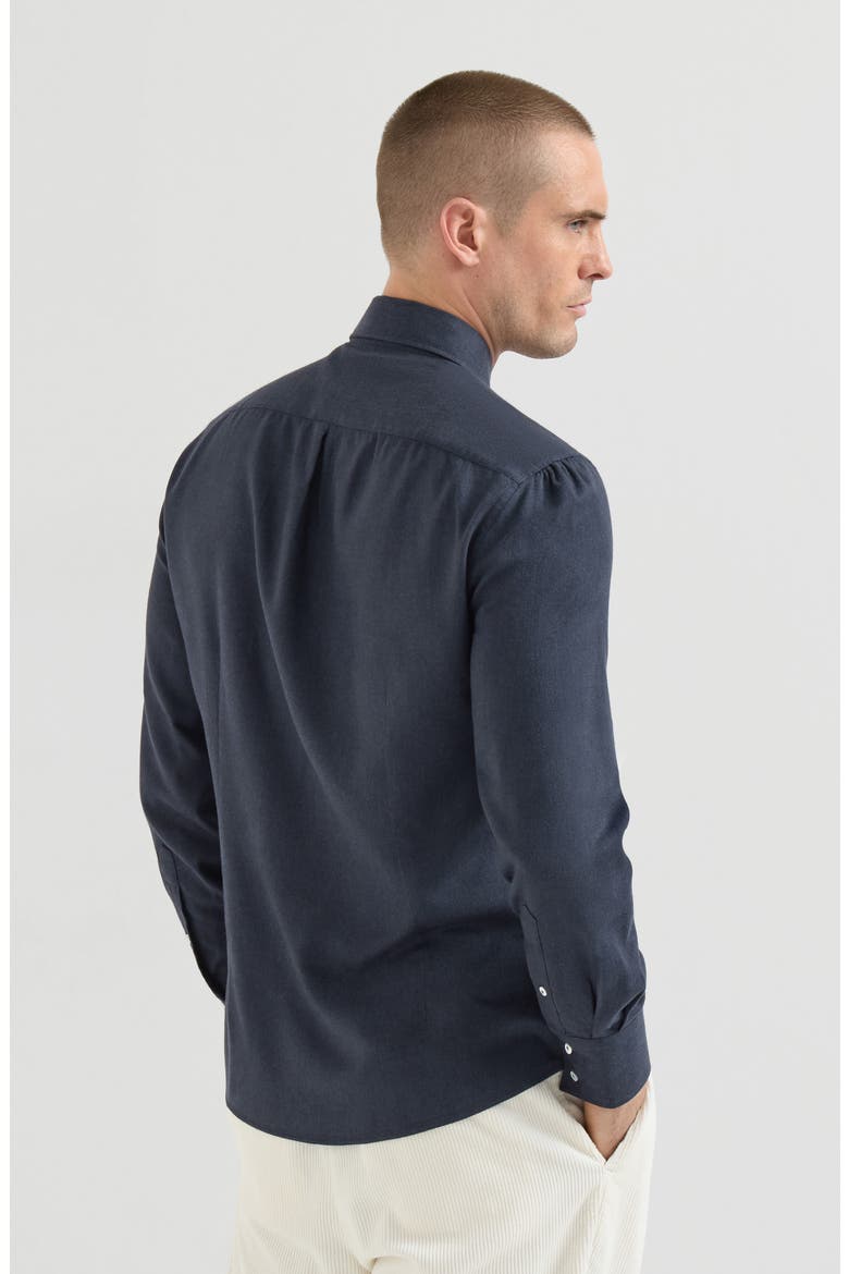 Stretch cotton chevron flannel shirt with spread collar, Alternate, color, Navy Blue