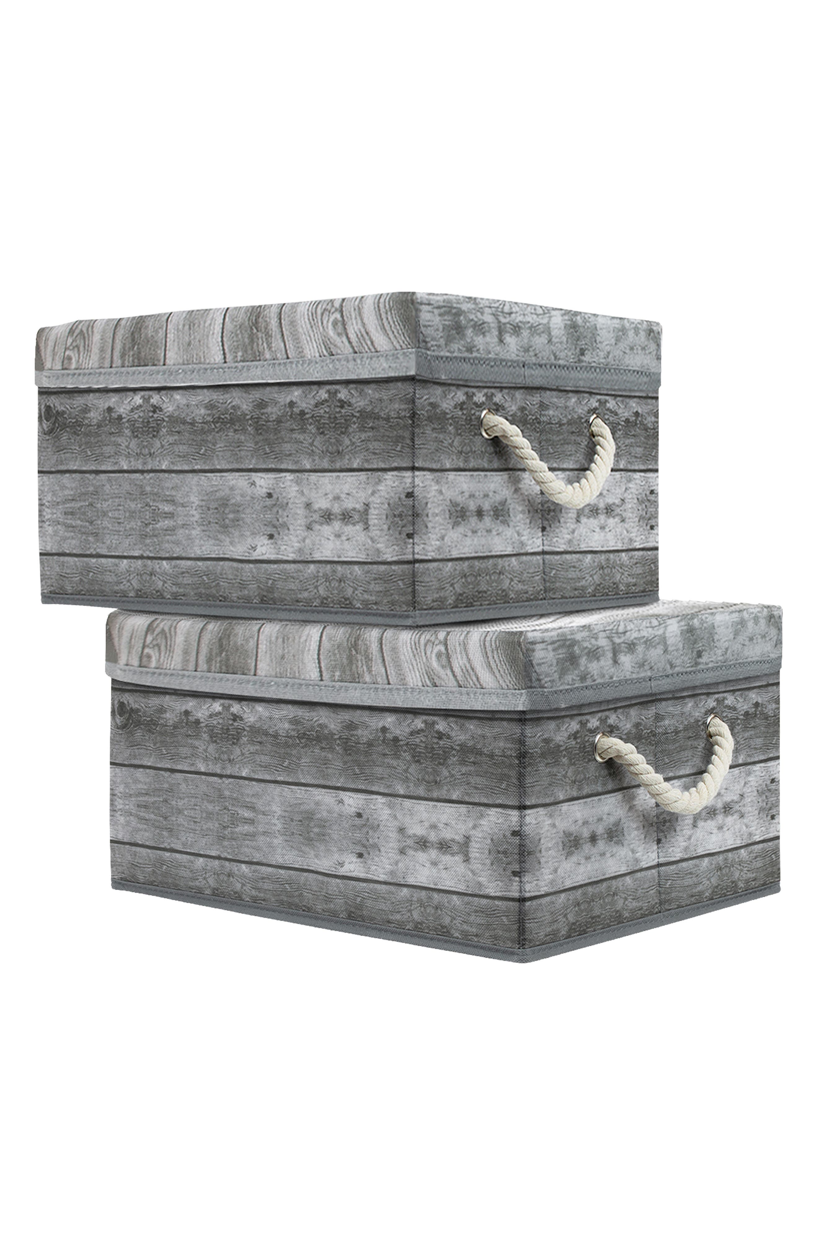 SORBUS Grey Wooden Pattern Storage Box - Set of 2