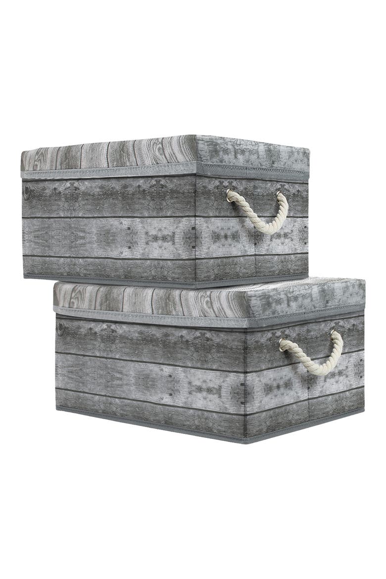 Grey Wooden Pattern Storage Box - Set of 2, Main, color, GREY