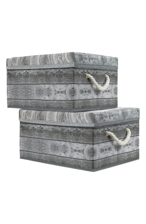 Grey Wooden Pattern Storage Box - Set of 2