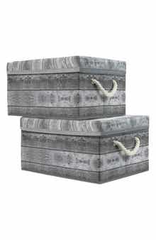 SORBUS Grey Wooden Pattern Storage Box - Set of 2