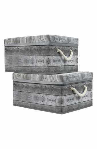 SORBUS Grey Wooden Pattern Storage Box - Set of 2
