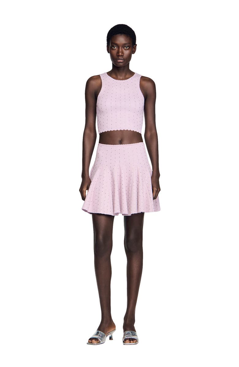 SANDRO Mini rhinestone knit skirt, Alternate, color, Mauve