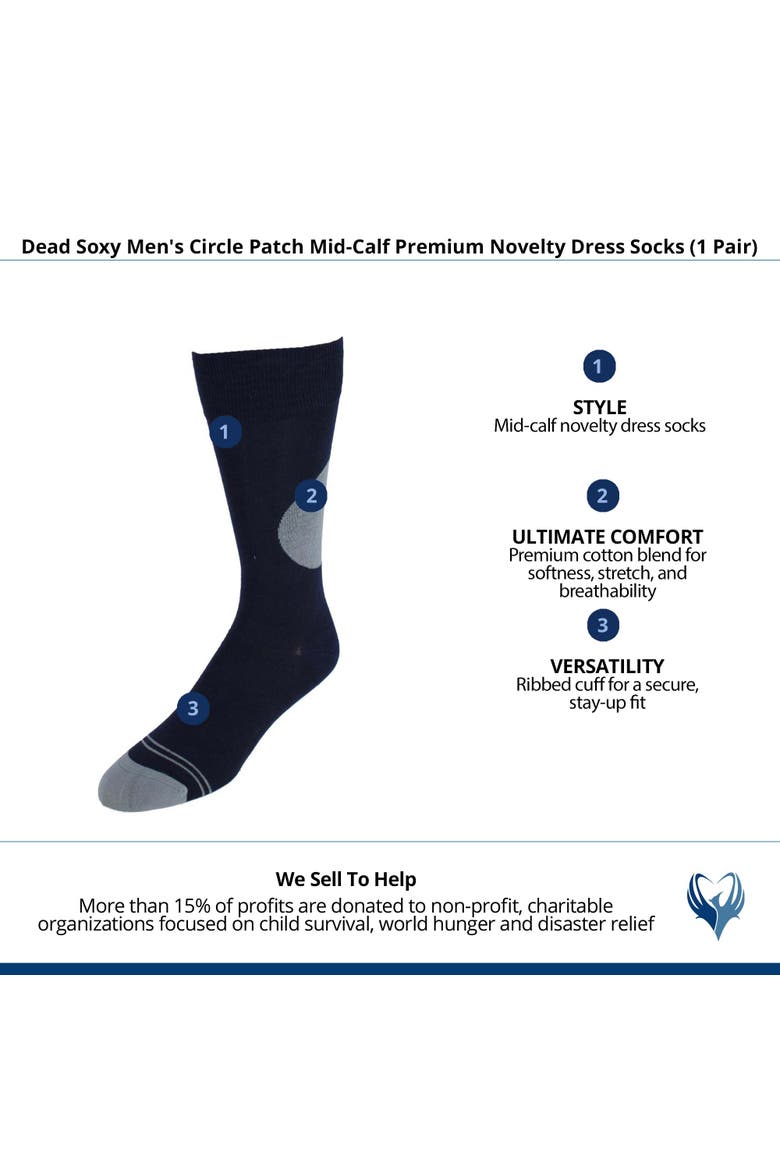 Men's Circle Patch Mid-Calf Premium Novelty Dress Socks, Alternate, color, Navy Blue