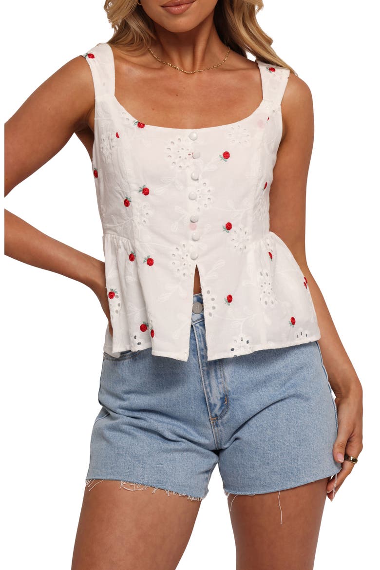 Estelle Floral Eyelet Embroidered Cotton Tank, Main, color, WHITE