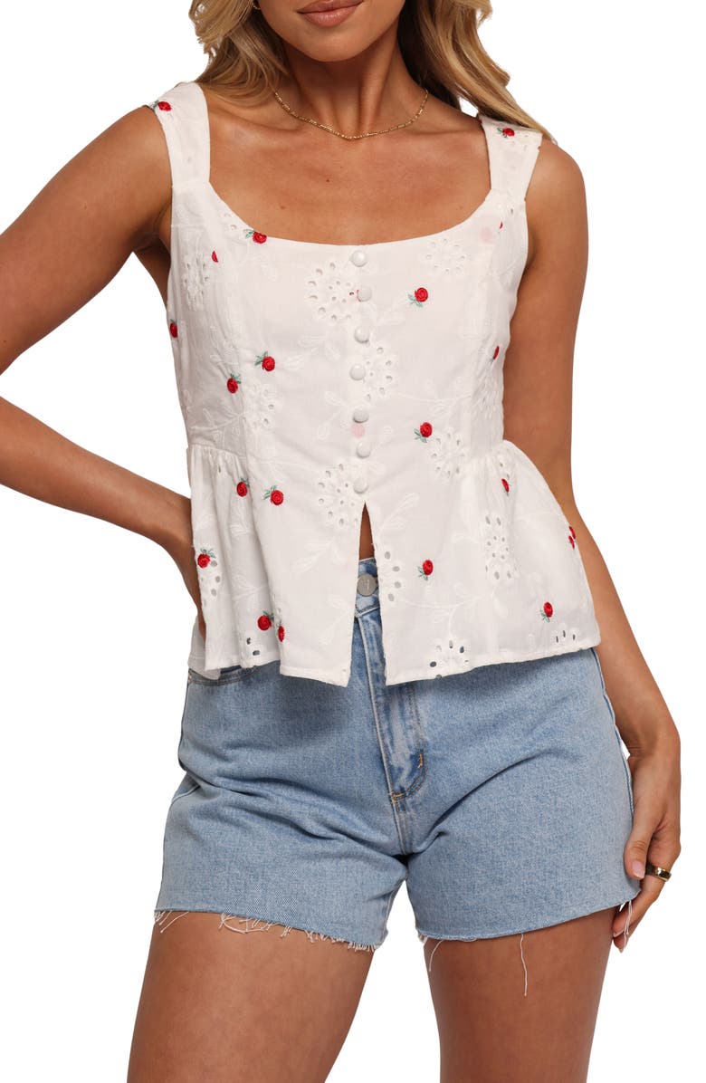 Petal & Pup Estelle Floral Eyelet Embroidered Cotton Tank, Main, color, White