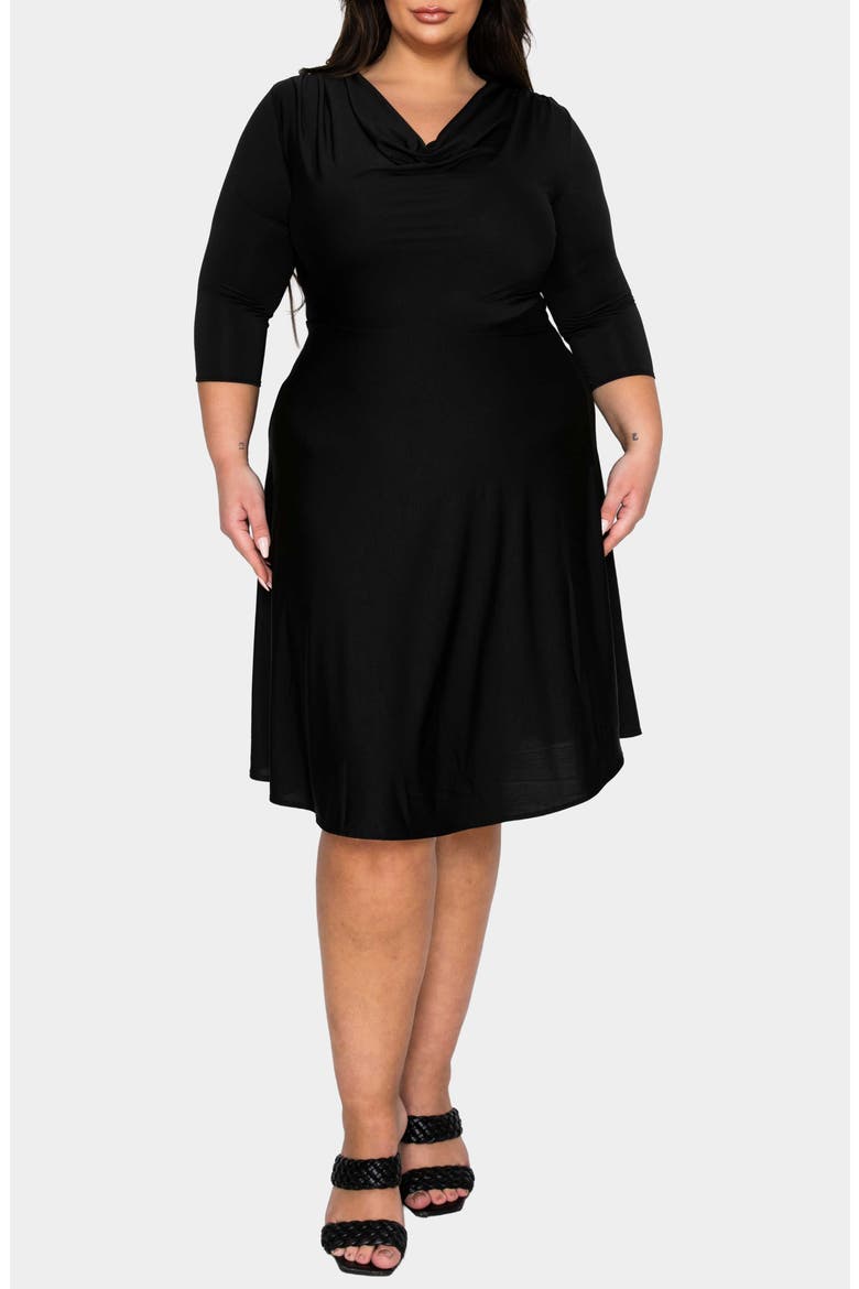 Amoretti Cowl Neck Flare Dress, Main, color, BLACK