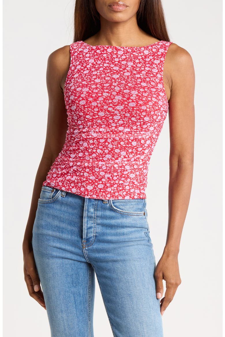 Zola Mesh Boatneck Tank, Main, color, RED DITSY FLORAL