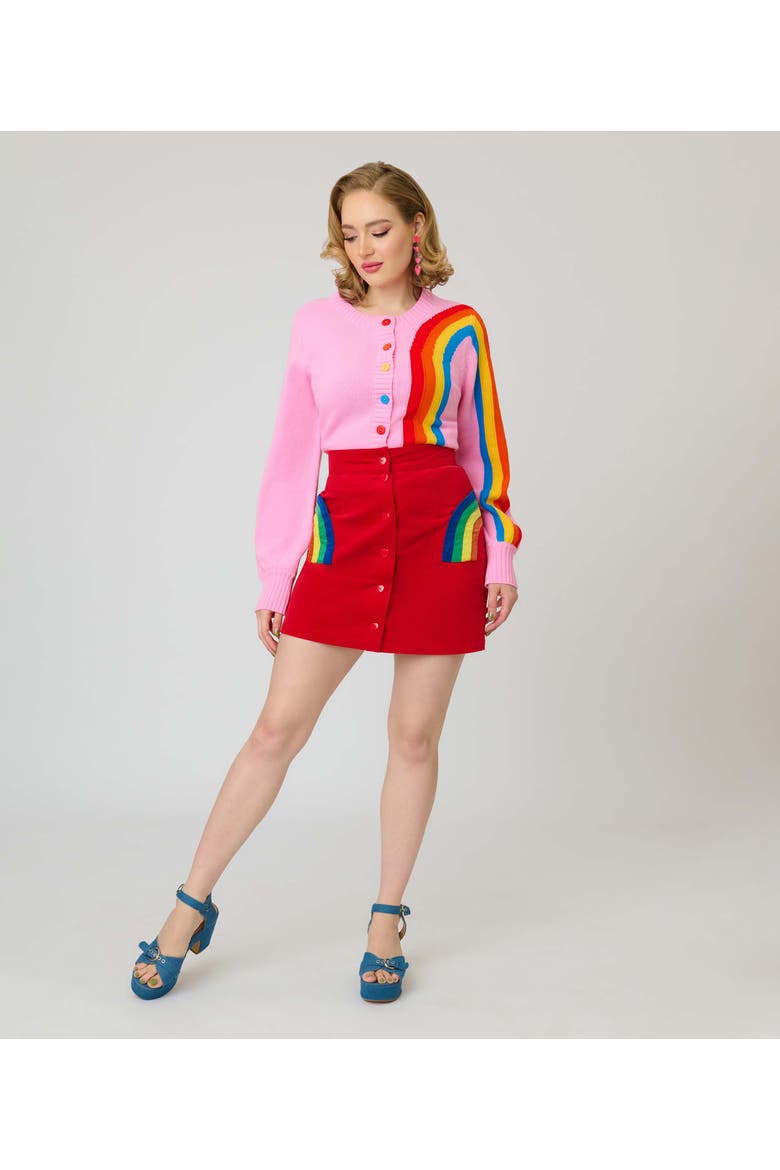 1960's Corduroy Mini Skirt, Main, color, Red w/ Rainbow Pocket