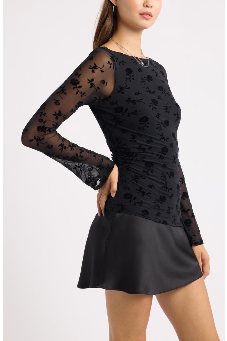 Flocked Mesh Asymmetric Top, Alternate, color, BLACK