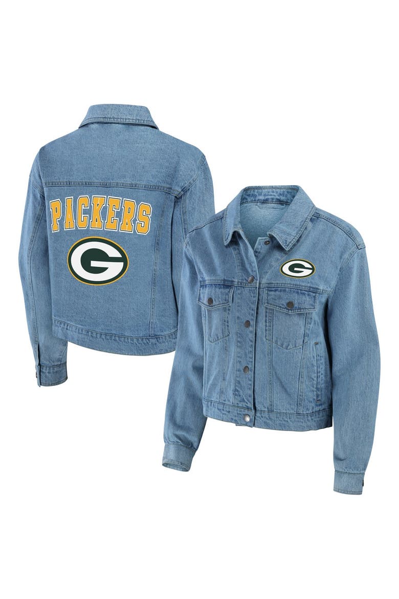 Women's WEAR by Erin Andrews Green Bay Packers Full-Snap Denim Jacket, Main, color, Blue