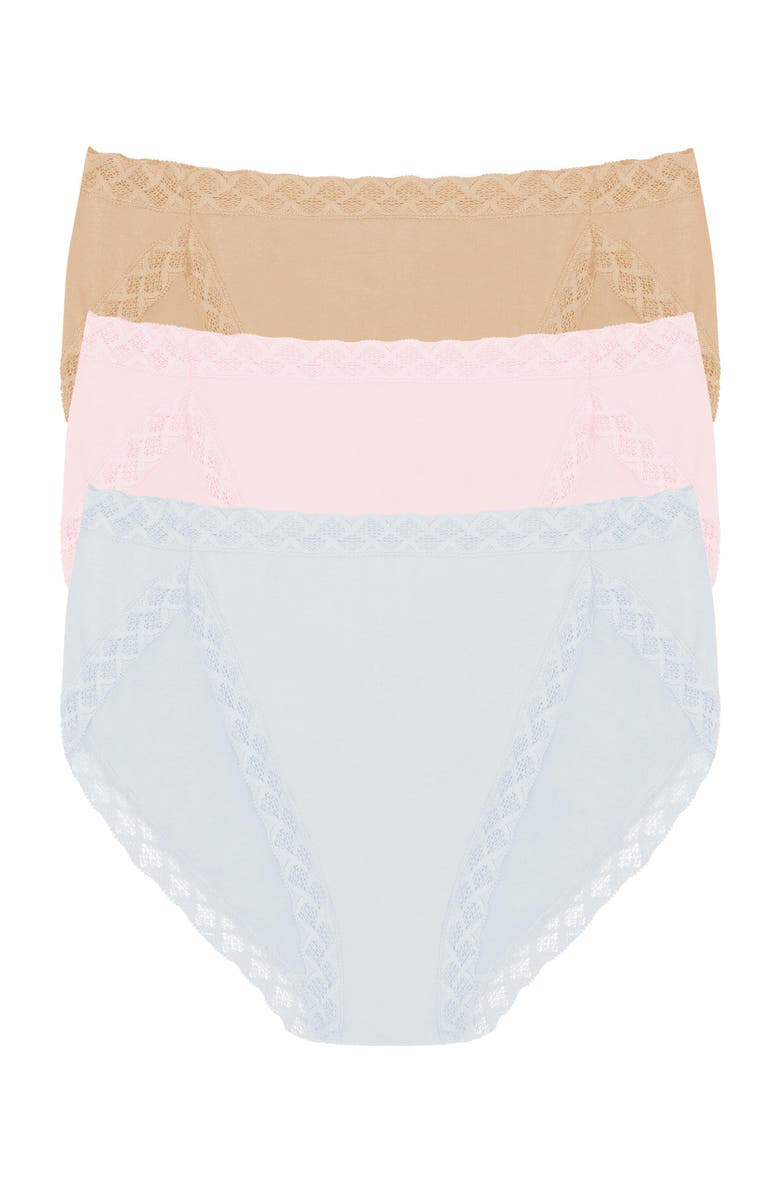 Natori Bliss Cotton French Cut Brief 3-Pack, Main, color, Quarry/Pink Sky/Cafe