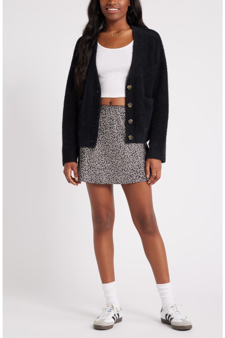 Fuzzy Cardigan, Alternate, color, BLACK