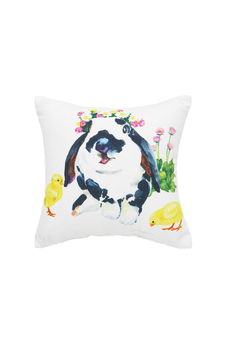 Easter Bunny & Ducks HD Printed Cotton Blend Mini Accent Pillow 10" x 10", Main, color, White