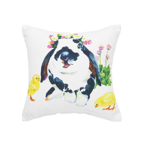 Easter Bunny & Ducks HD Printed Cotton Blend Mini Accent Pillow 10" x 10"