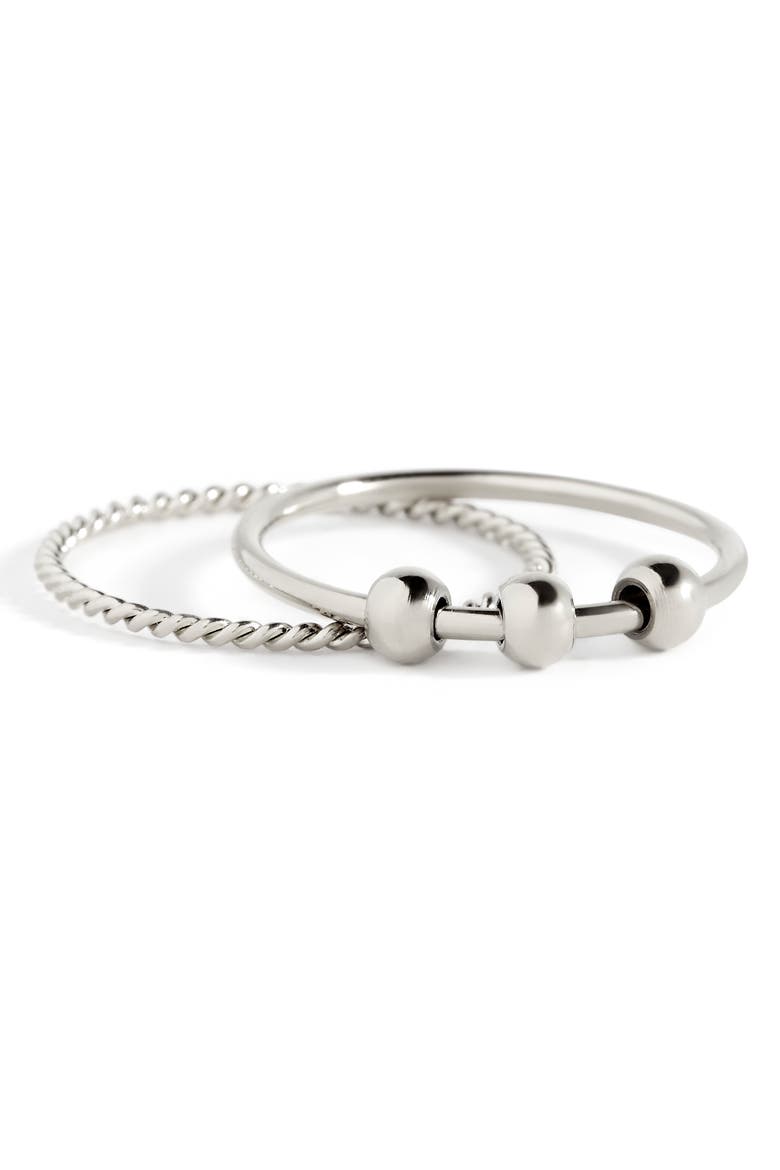 Dainty Stackable Beaded Fidget Set Ring, Alternate, color, Silver