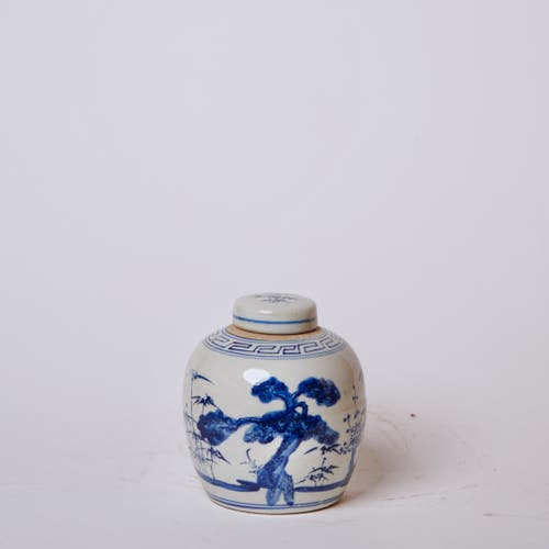 Cobalt Guild Porcelain Three Friends Round Storage Jar