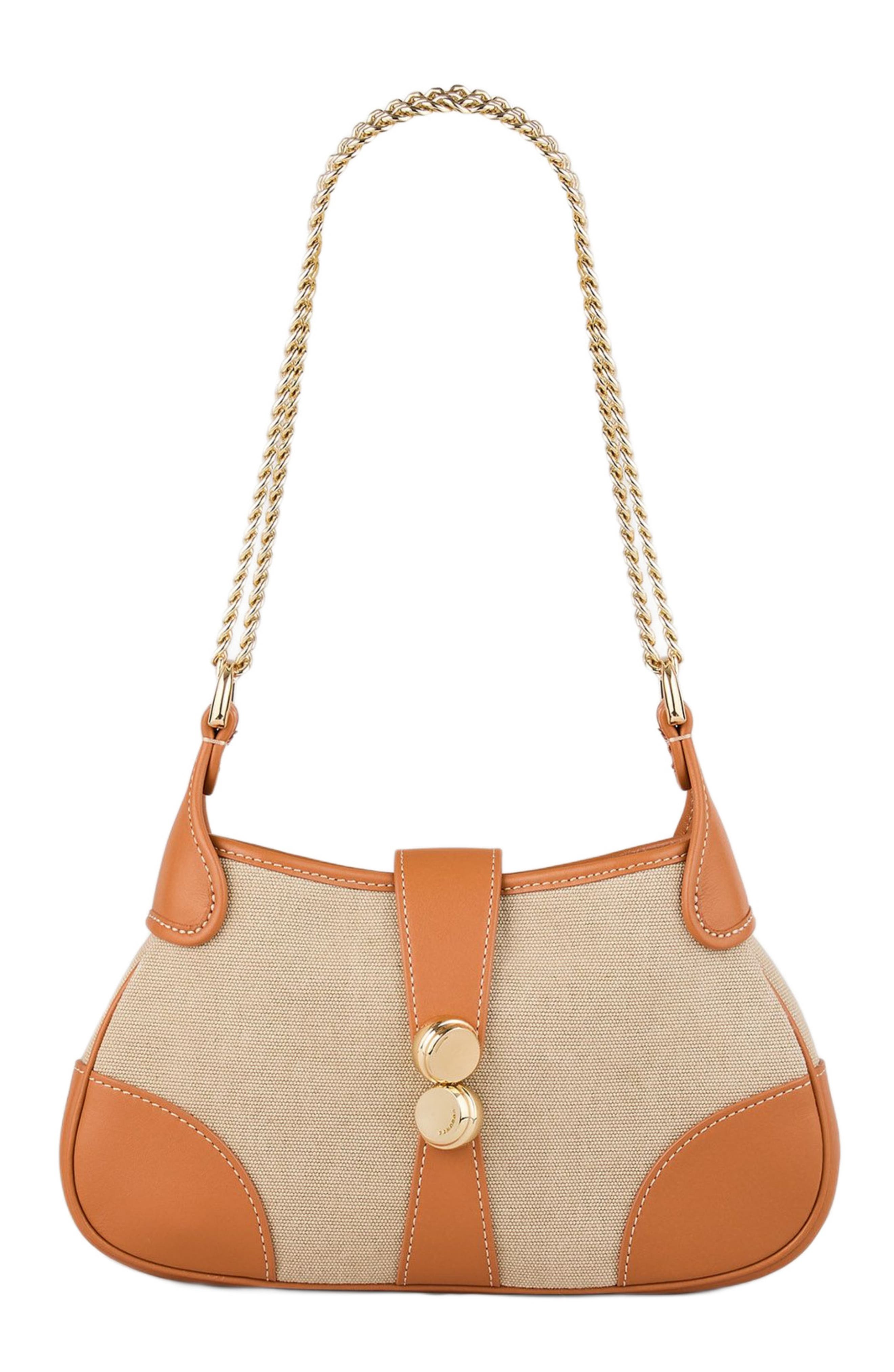 SANDRO Janet canvas and leather bag, Main, color, 