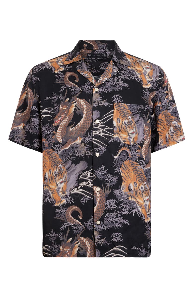 AllSaints Kali Relaxed Fit Tiger & Dragon Print Camp Shirt, Alternate, color, 