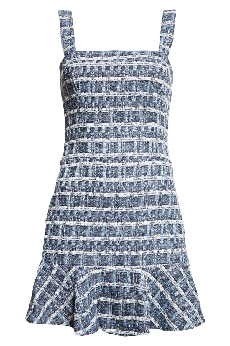 Kaidra Square Neck Tweed Minidress, Alternate, color, INDIGO