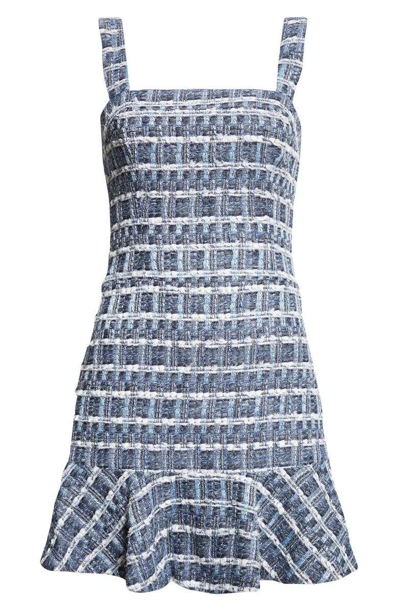 Alice + Olivia Kaidra Square Neck Tweed Minidress, Alternate, color, Indigo
