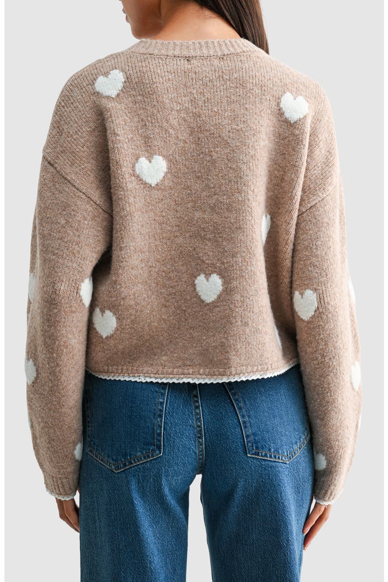 Lace Trimmed Heart Cardigan, Alternate, color, TAUPE CREAM