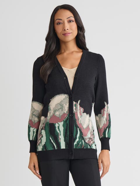 Relaxed Floral Jacquard Knit Cardigan