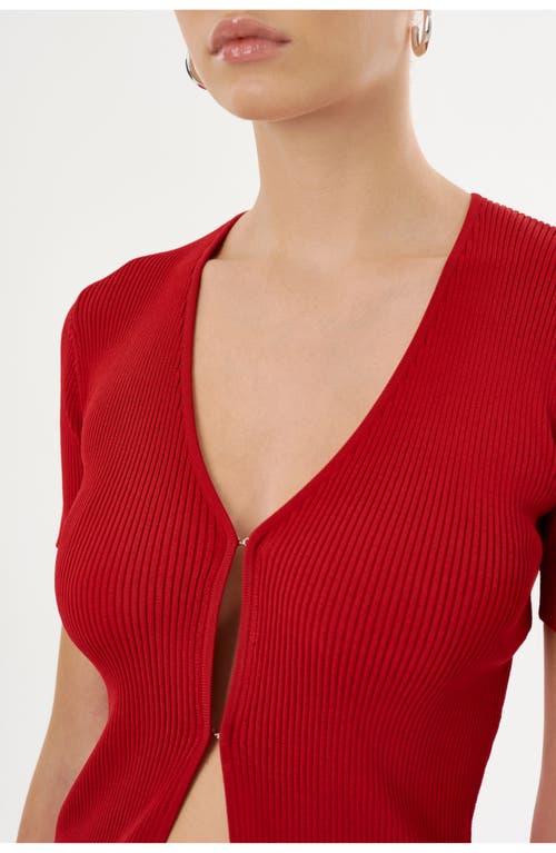 Lamarque Aurelie | Rib Knit Short Sleeve Top In Red