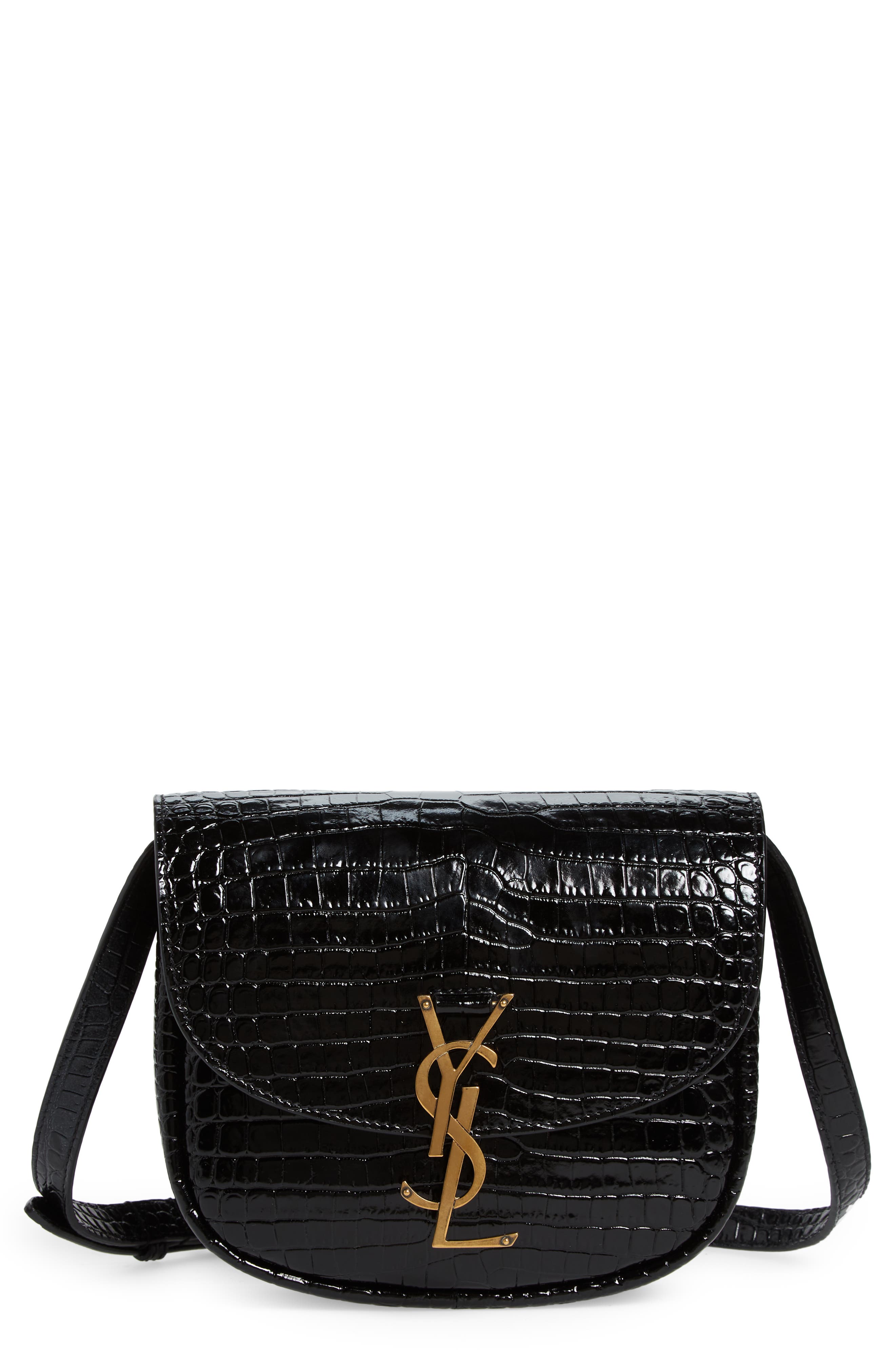 Saint Laurent Kaia Croc Embossed Leather Crossbody Bag, Main, color, 