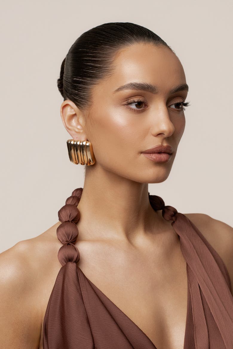 Sara Textured Earrings, Alternate, color, Gold