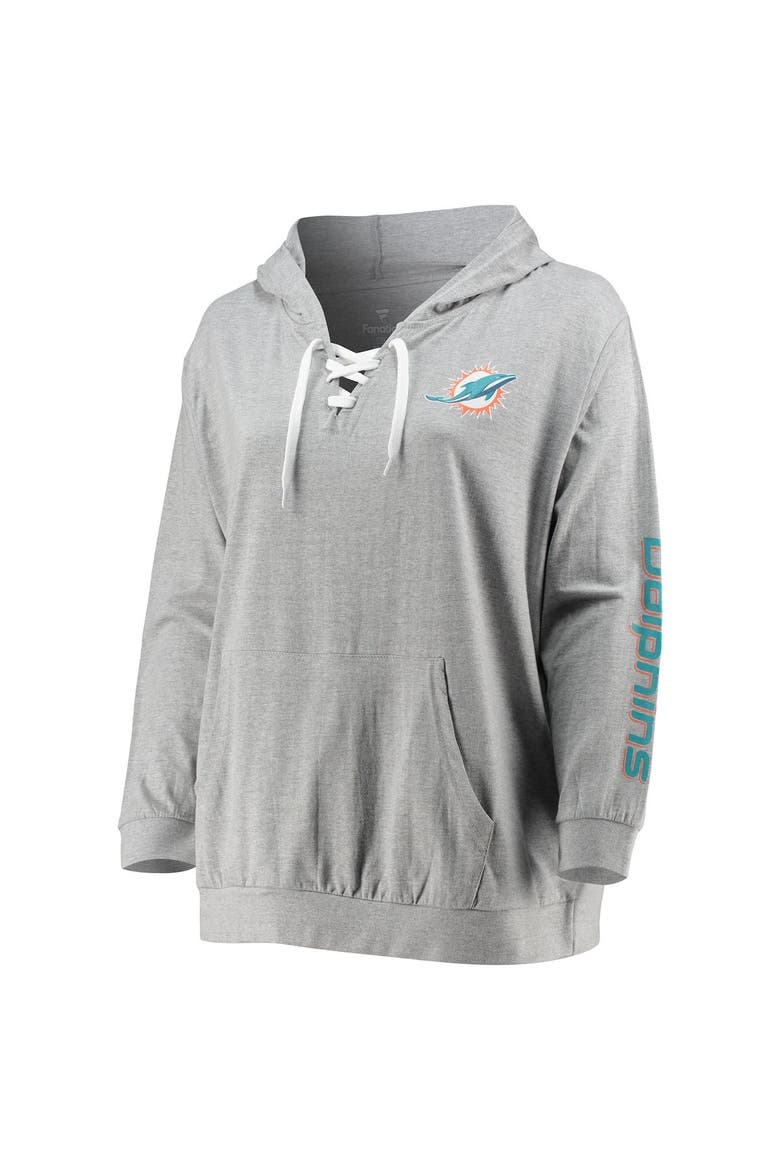 Women's Fanatics Branded Heathered Gray Miami Dolphins Plus Size Lace-Up Pullover Hoodie, Alternate, color, Heather Gray