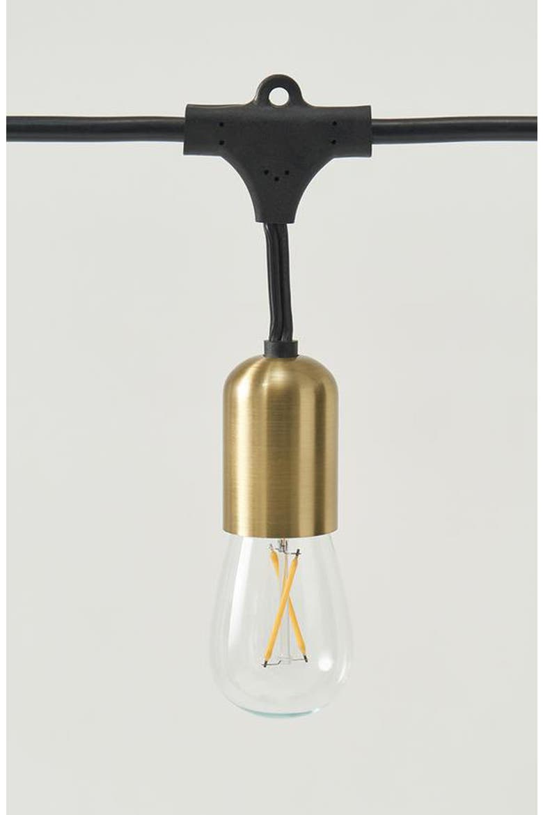 48 ft, 15‑light Plug‑In Heavy Duty LED Outdoor String Lights, Gold Accent Brass Socket and Weatherproof Bulbs, Alternate, color, BRASS