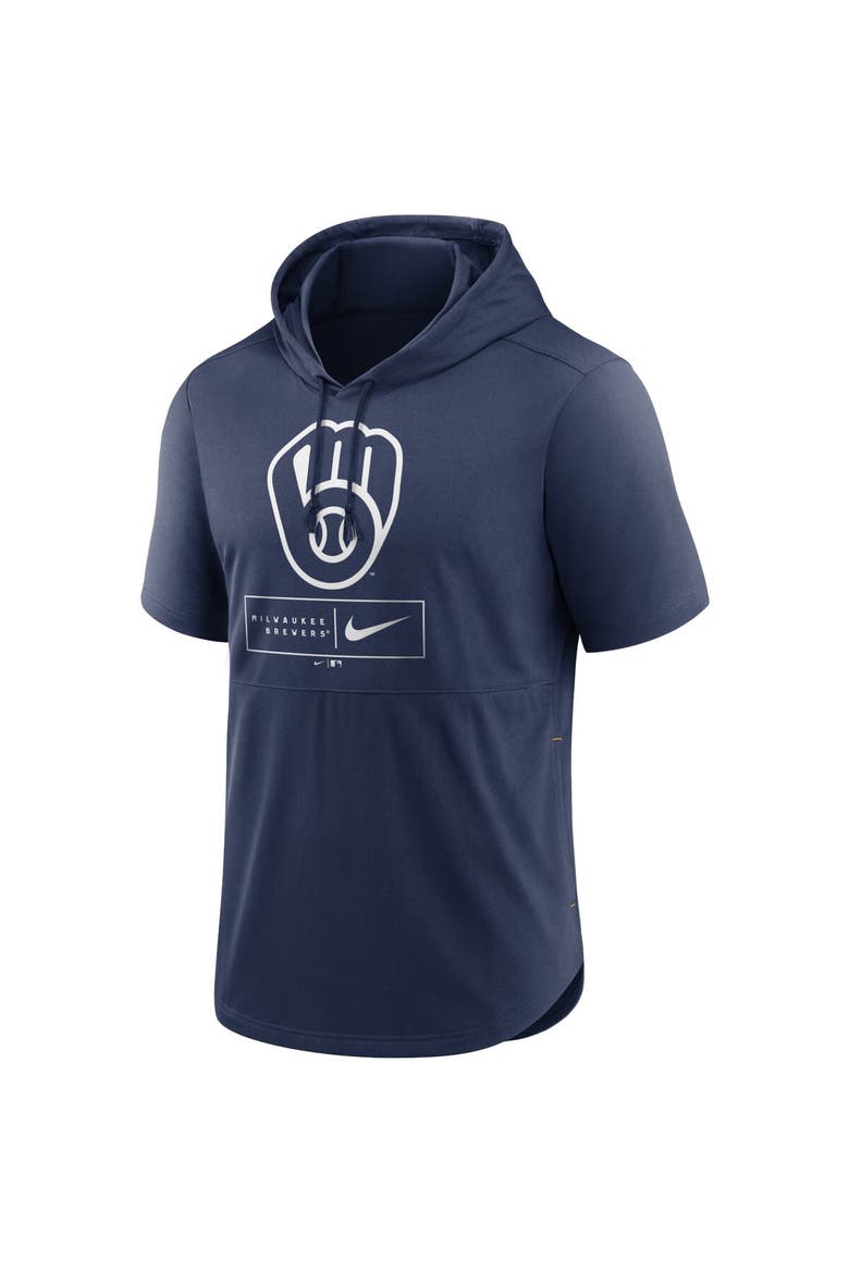 Men's Nike Navy Milwaukee Brewers Lockup Performance Short Sleeve Lightweight Hooded Top, Alternate, color, Navy