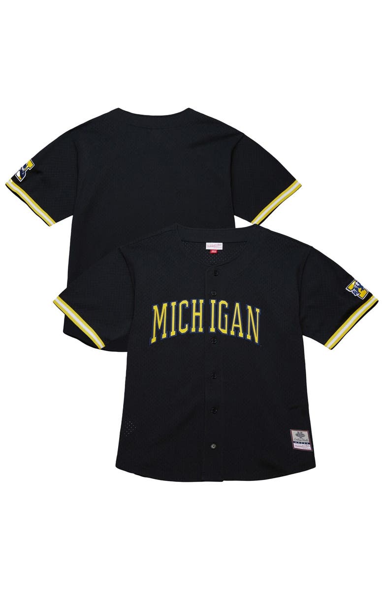 Mitchell & Ness Men's Mitchell & Ness Black Michigan Wolverines On The Clock Full-Button Fashion Jersey, Main, color, Black