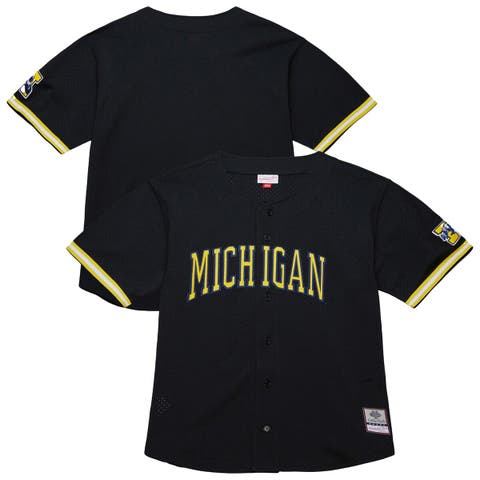Men's Mitchell & Ness Black Michigan Wolverines On The Clock Full-Button Fashion Jersey