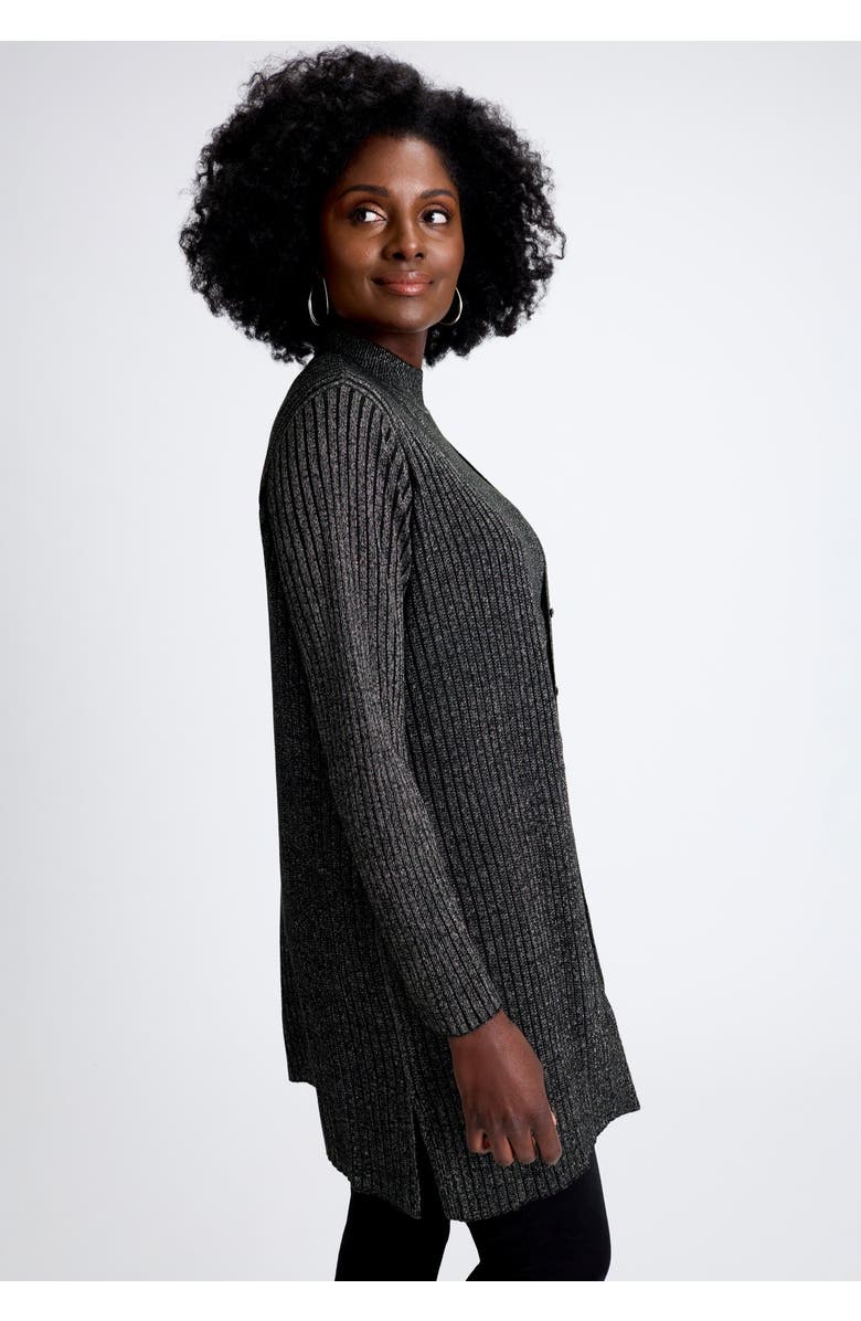 Jessica London Ribbed Midi Cardigan, Alternate, color, Black Metallic