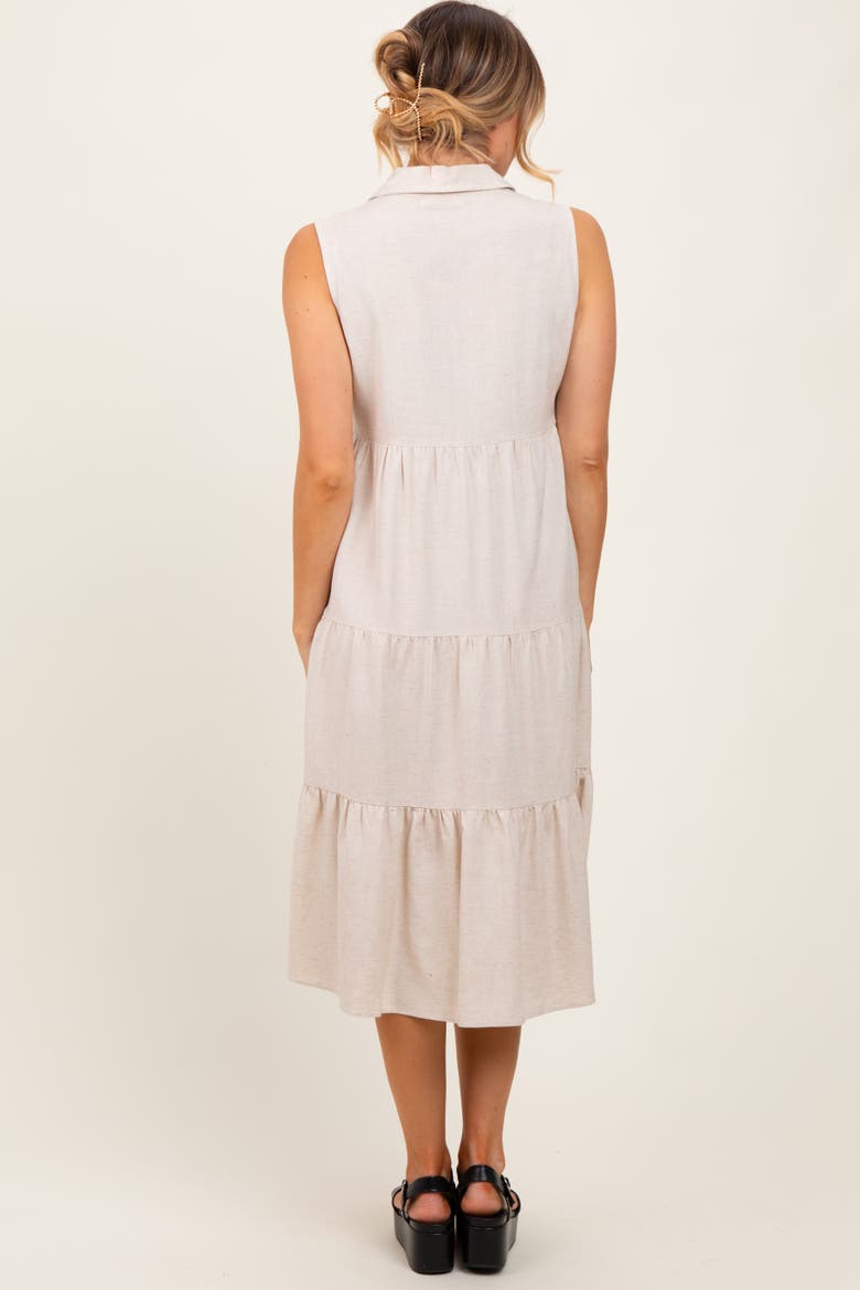 Tiered Sleeveless Midi Shirt Dress, Alternate, color, Cream