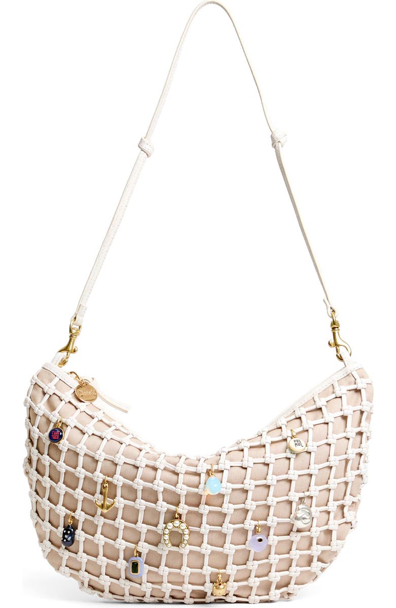 Clare V. Lune Shoulder Bag, Alternate, color, White Knot Woven Leather