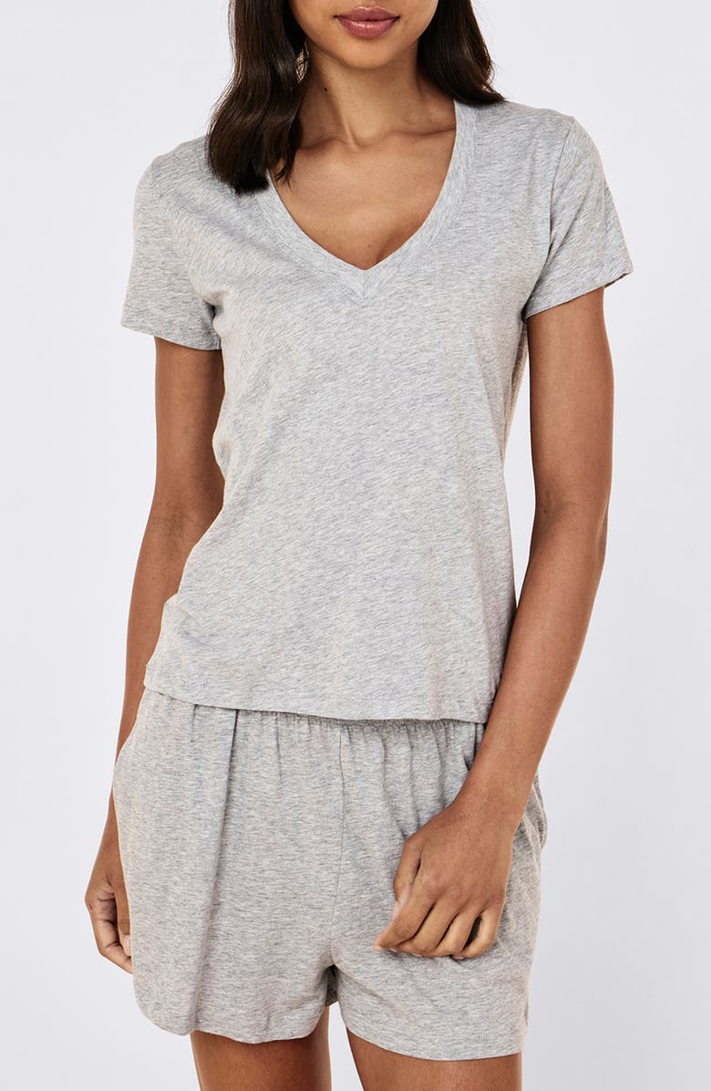 Papinelle Jada Organic Cotton V-Neck Pajama Top, Main, color, Grey